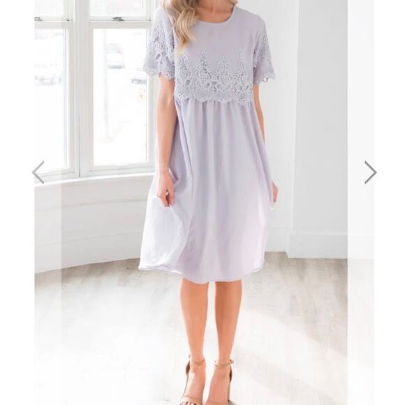 NWT Tea n Rose Light Gray Midi Lace Dress- size large - Picture 9 of 11